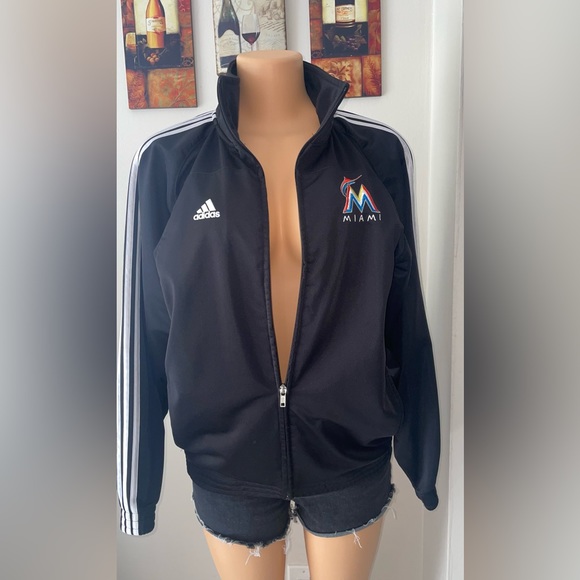 NWT ADIDAS MARLINS MIAMI BLACK ZIP CLOUSURE IN FRONT SIZE L(14-16) Jr (6) - Picture 7 of 9